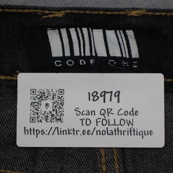 Code One Pants Mens 36 Black High Rise Flat Front Dark Wash Denim Jeans - Picture 2 of 16